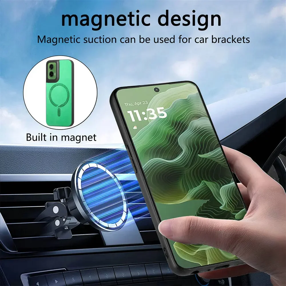 Luxury Leather Back Case with Wireless Charging and Magnetic Closure for Motorola Moto Smartphones
