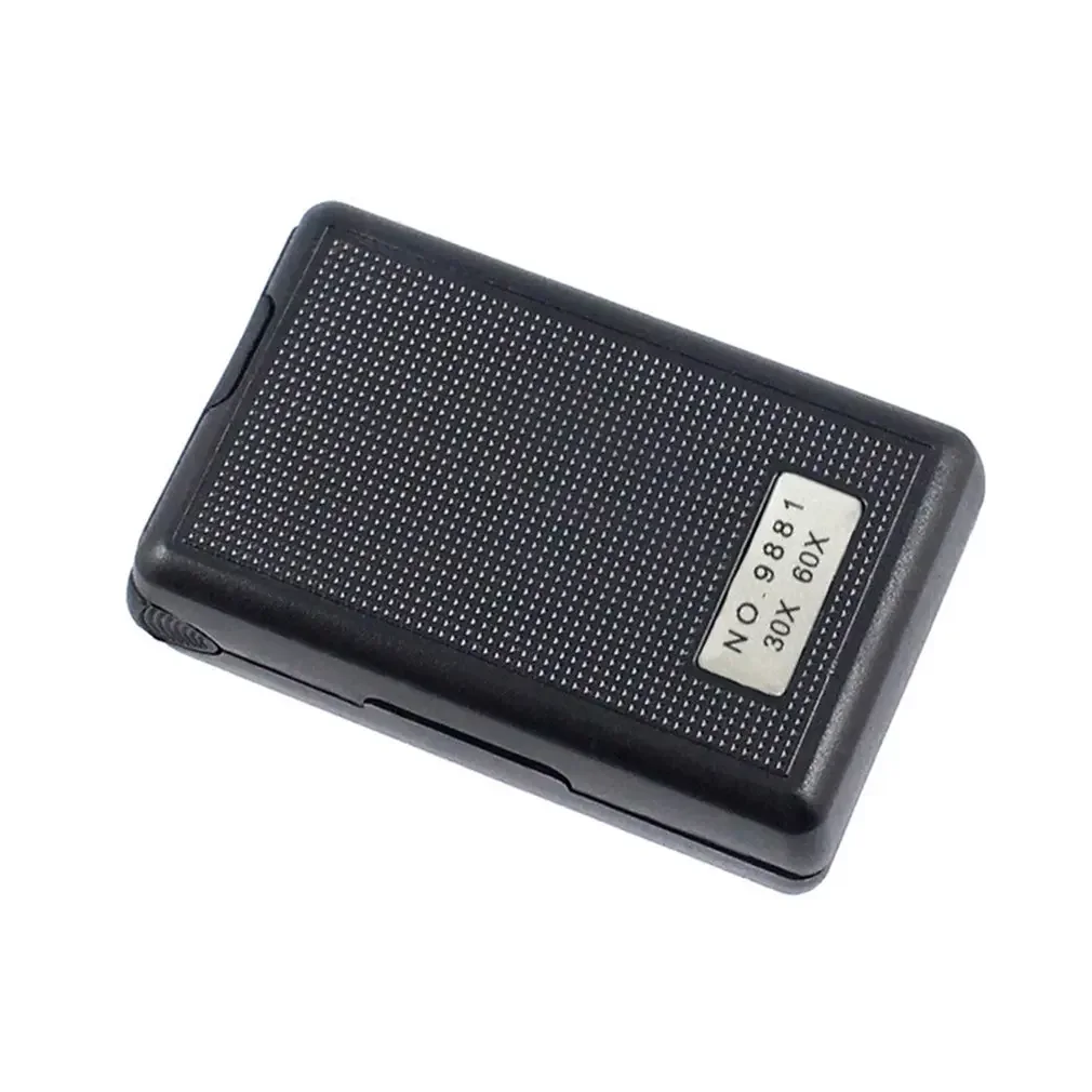 30X 60X Pull-type Jewelry Magnifier Mini Pocket Hand Magnifying Glass Portable Microscope Loupe Optical Lens Tool LED Light
