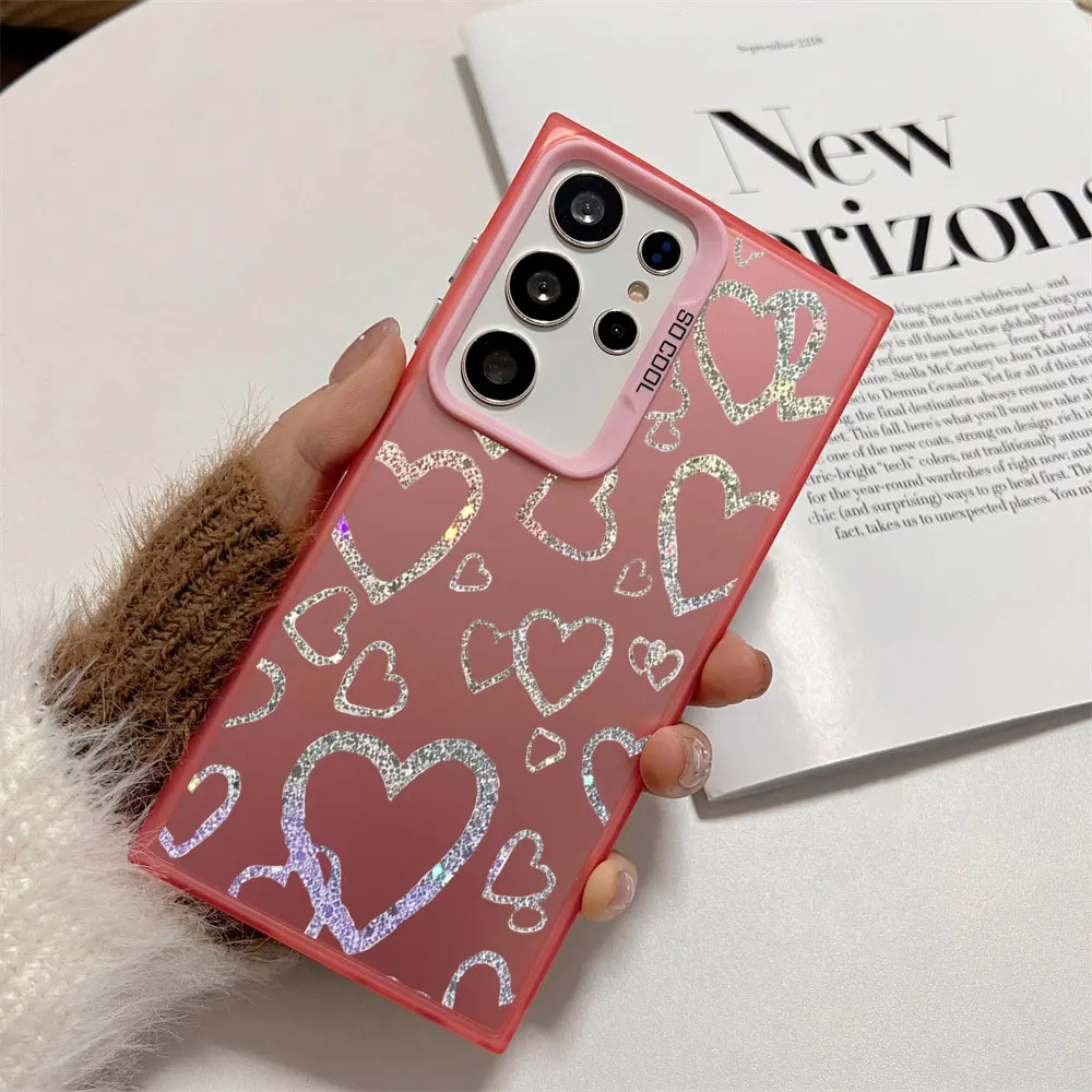 Colorful Silver Glitter Heart Print Shockproof Phone Case