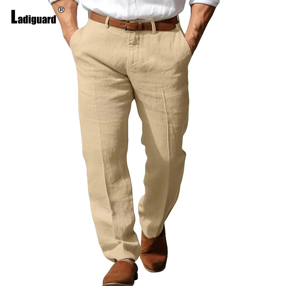 Casual Pants Cotton Linen Pants Men's Stand Pockets Cotton Linen Pants Ankle-Length Trouser Plus Size Mens Casual Beach Straight