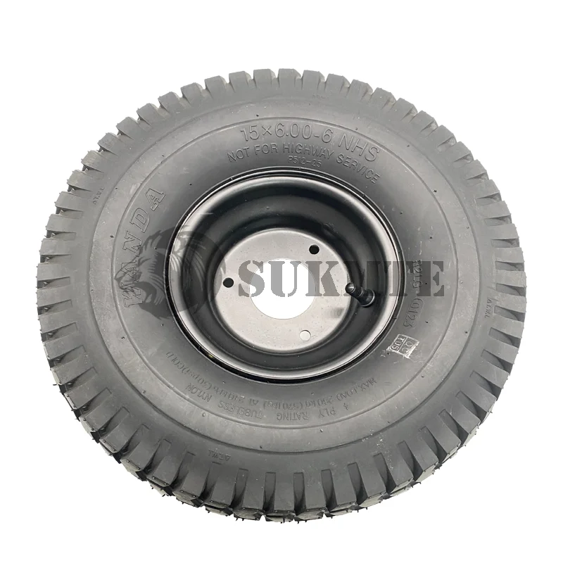 15x6.00-6" Lawn Mower Tire And Wheel With 3/4" Iron Bushing, 3" Offset