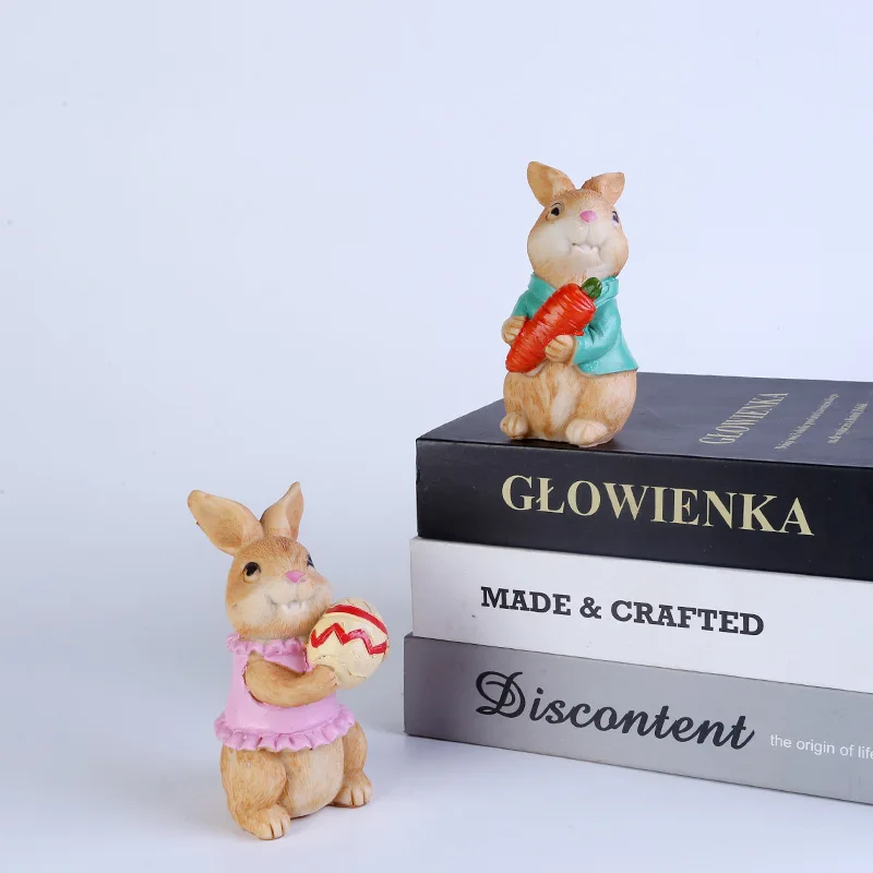 

New Easter Bunny Resin Crafts Rabbit Doll Decor Desktop Decoration Rabbit Hug Carrot Figurine Easter Party Decoration Toy Gift