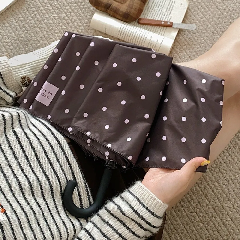 Windproof Polka Dot UV Protection Sun Umbrella with U-Shaped Handle