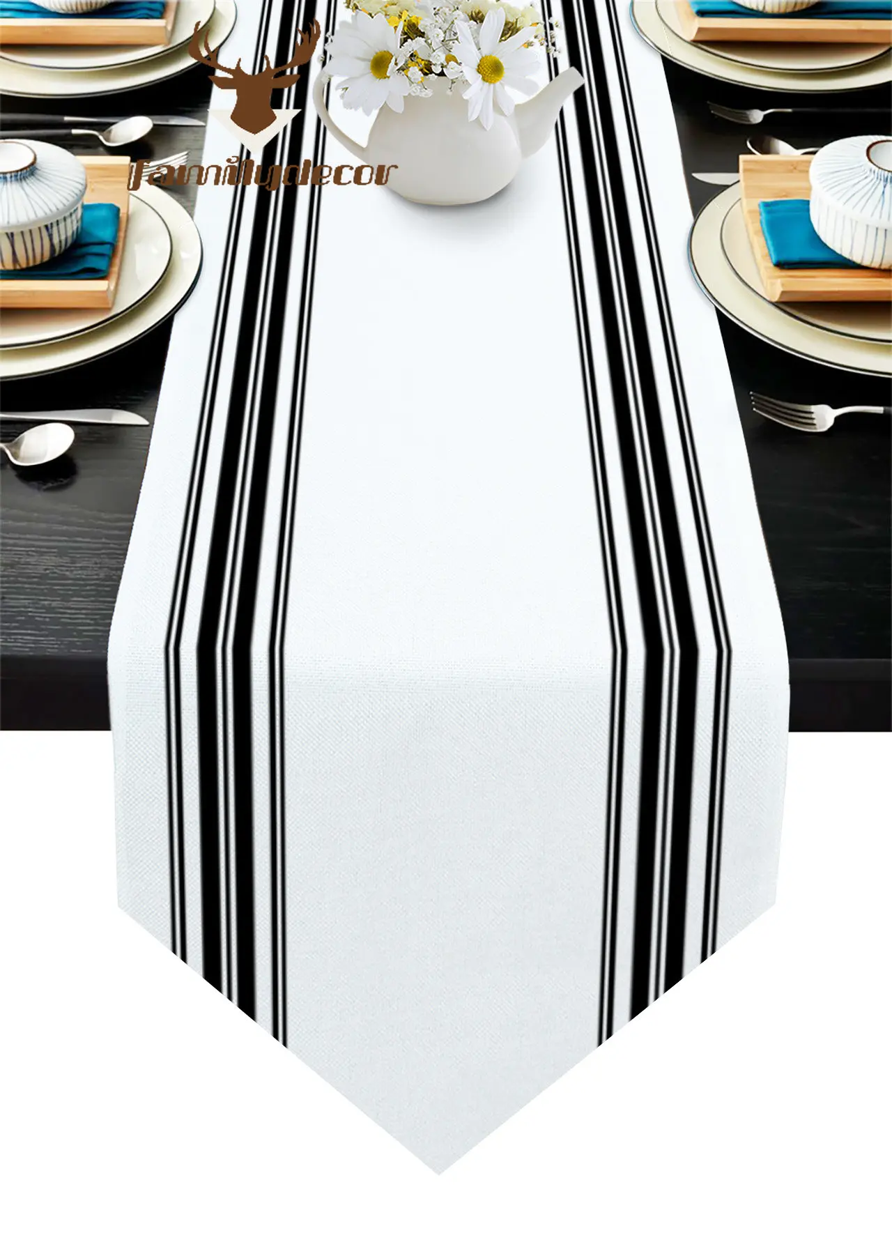 Farmhouse Stripes Black And White Table Runner Country Wedding