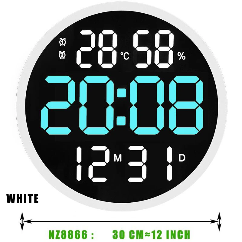 10 or 12 Inch Big Digital Led Wall Clock Alarm with Calendar,Smart Brightness,Humidity,Temperature Thermometer.Modern Home Decor 