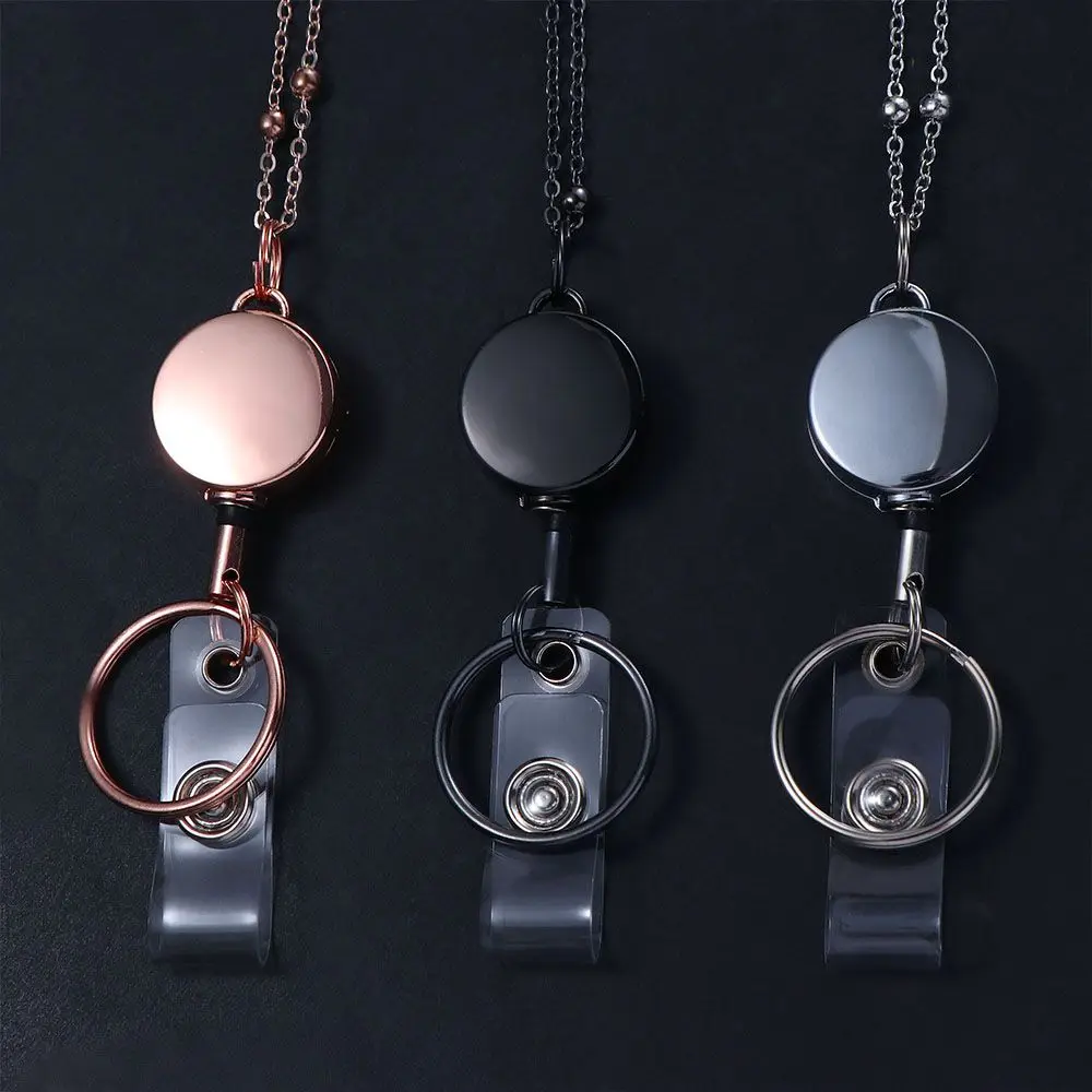 StainlessSteelNameCardKeychainRetractableBadgeReelLanyardBadge