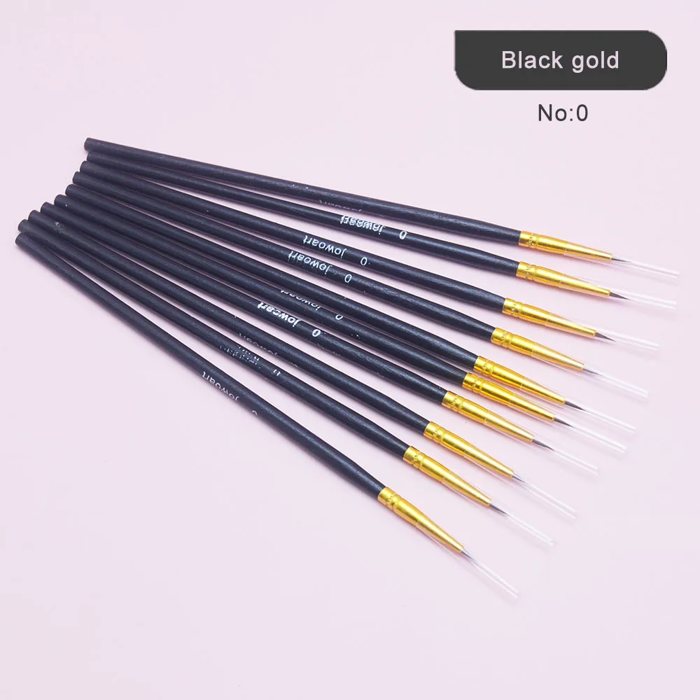 10-Piece Premium Hand-Painted Fine Line Brush Set with Short Wooden Handles - Nylon Bristles Art Supplies