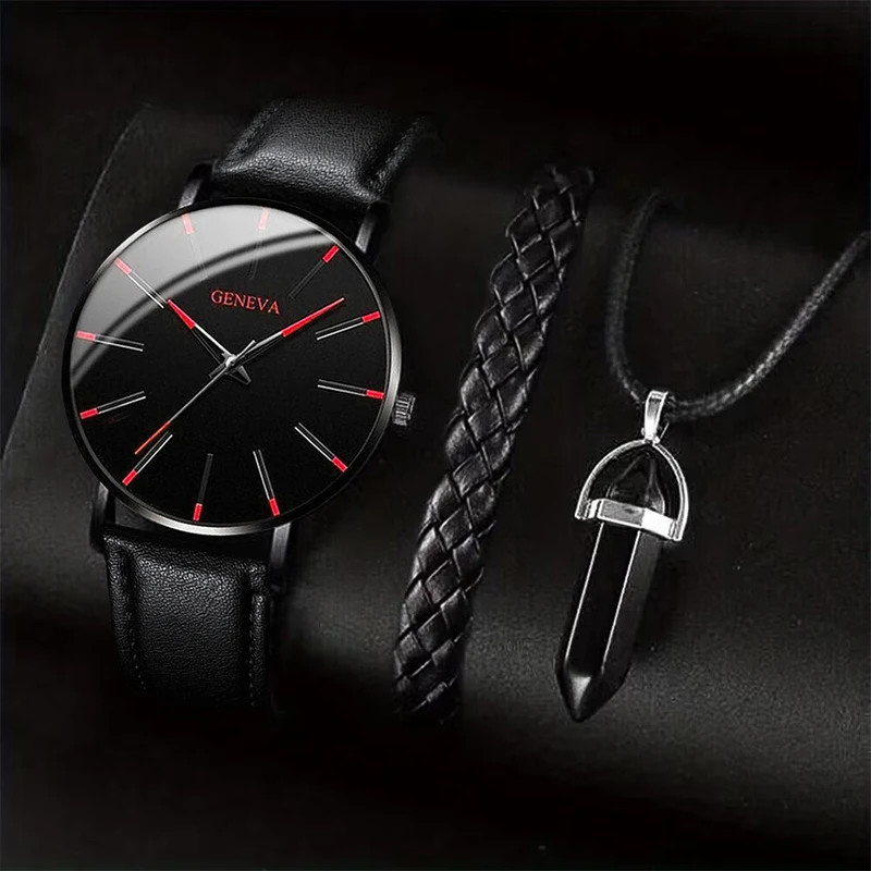 3PCS Set Men Business Watches Leather