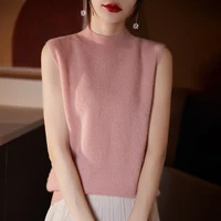 Women Sleeveless Tank High Quality Wool Knit Vest Tops All Seasons Half High Collar First-Line Ready-To-Wear Soft Solid Camisole - Image 5