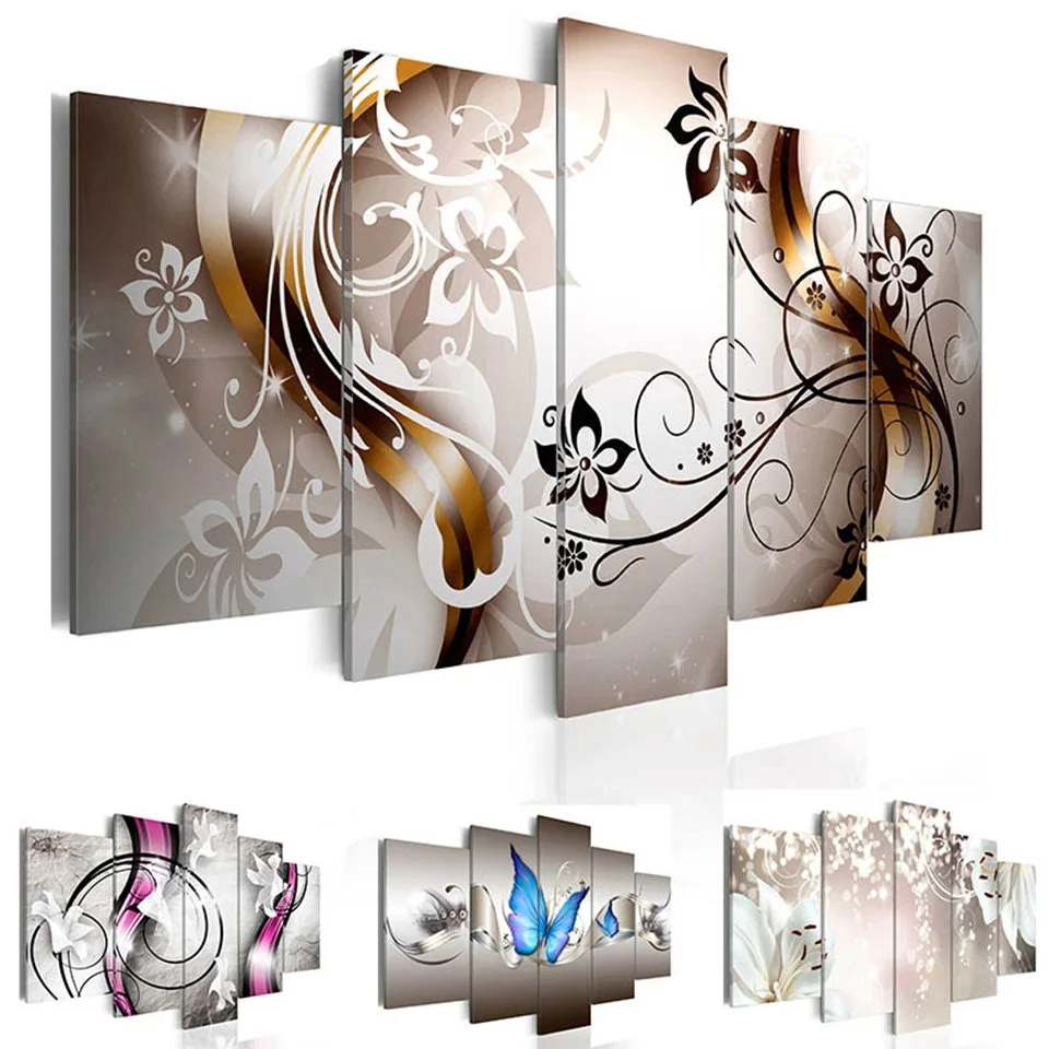 

Full Square/Round Diamond Embroidery Orchid Abstract Flower Butterfly 5D Diamond Painting art 5 Panel Diamond Mosaic Art FF769