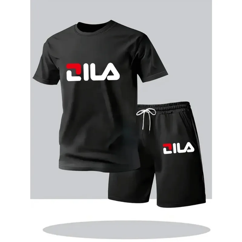 Summer Men's Casual Fashion Sportswear Short Sleeved T-Shirt Set Beach Print Jogging Co-ords Trendy Hot Item
