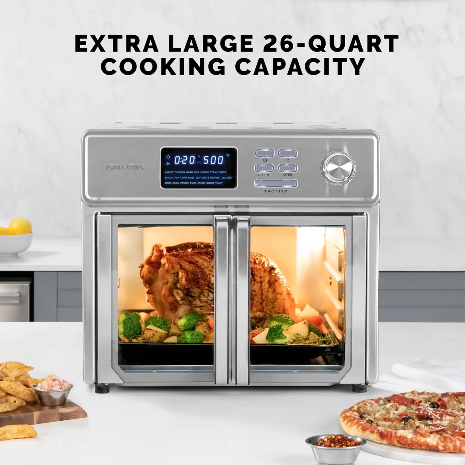 Digital Air Fryer Oven, 26 Quart, 10-in-1 Toaster Oven & Air Fryer Combo-21 Presets up to 500 degrees, 3