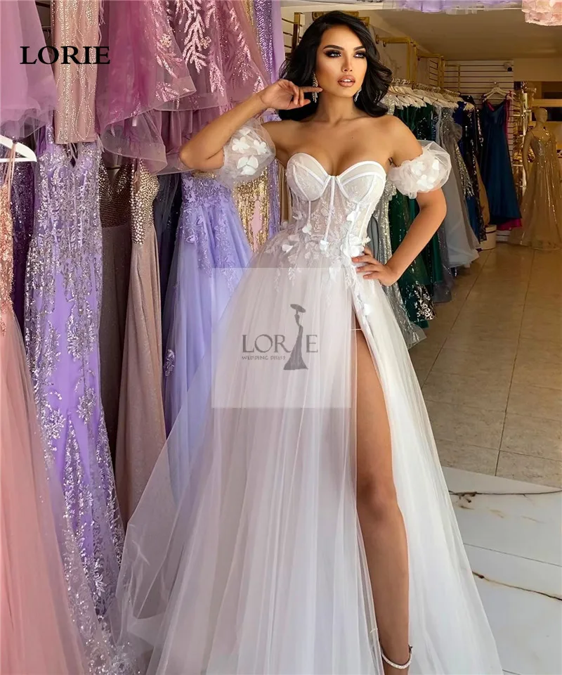 LORIE Boho Wedding Dresses A Line Sweetheart Neck Appliqued Lace Bride Dress Side Split Wedding Gowns