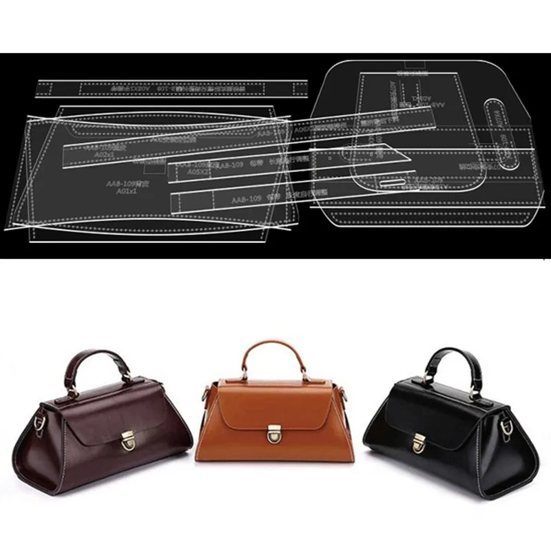 1Set Laser Cut DIY Handmade Single Shoulder Bag Messenger Bag Tote Leather Craft Sewing Pattern Sewing Stencil