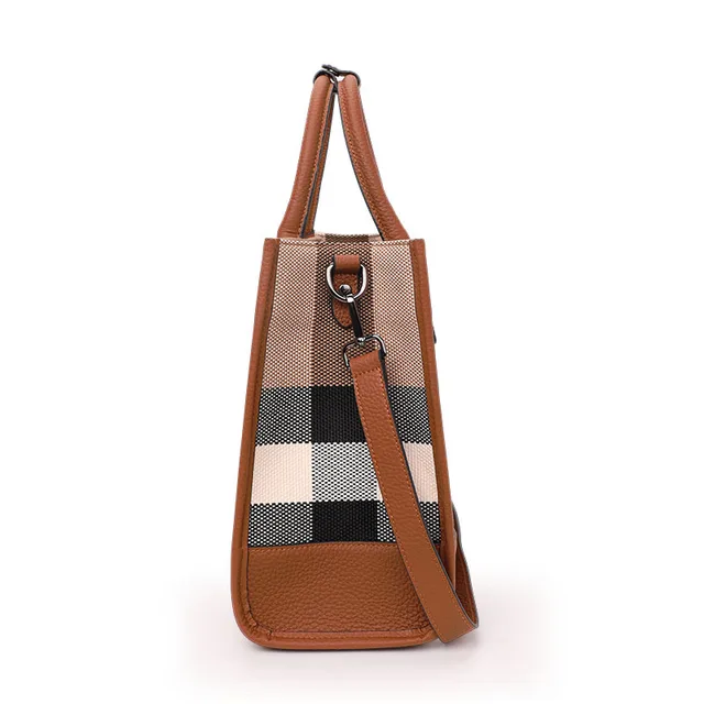 Fashion Plaid Canvas Women's Luxury Designer Handbag Classic Versatile - Image 4