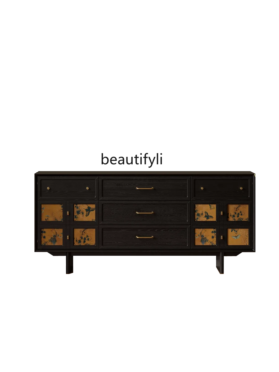 

Qiyi Sideboard Cabinet Solid Wood Chest of Drawers French Vintage Style Vintage Bedroom Tailstock Storage Side Cabinet
