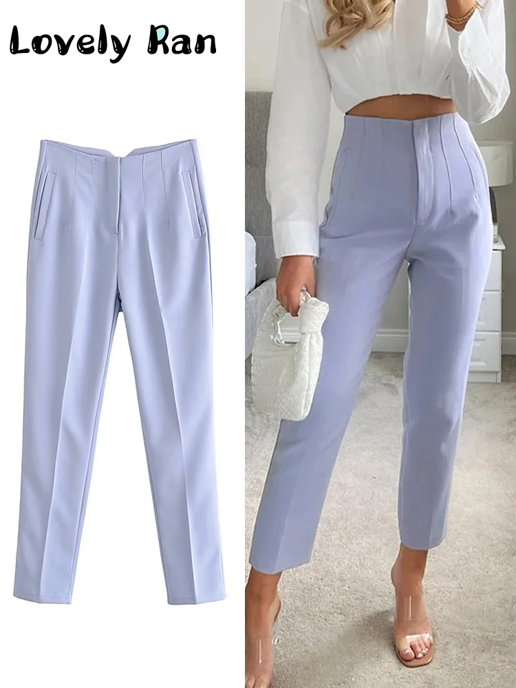 2023 Classic Women's Pencil Pants Spring Basic Solid High Waist Straight  Pant Female Casual Slim Ankle Length Trouser Pantalones