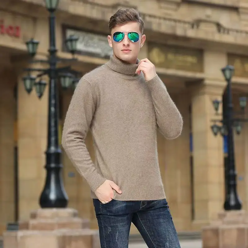 100% Male Mink Cashmere Sweater Solid Color Turtleneck Thick Autumn And Winter Loose Large Size Turtleneck Wool Bottoming Shirt 6