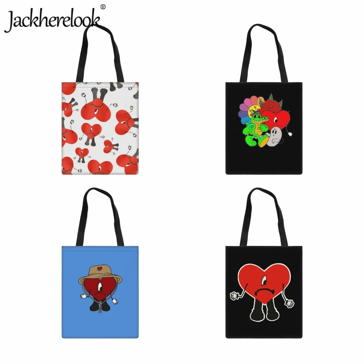 

Jackherelook Fashion Trend Bad Bunny Printed Shoulder Bag for Women Casual Travel Shopping Tote Handbag Eco-friendly Canvas Bag