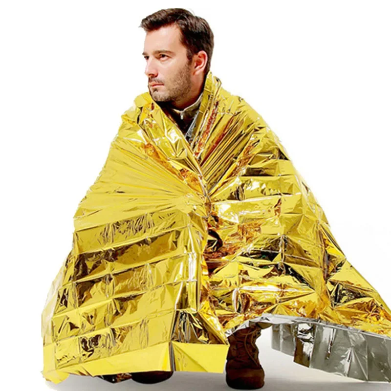 Emergency Blanket Outdoor Survival First Aid Molle Rescue Kit Windproof Waterproof Foil Thermal Blanket for Camping Hiking