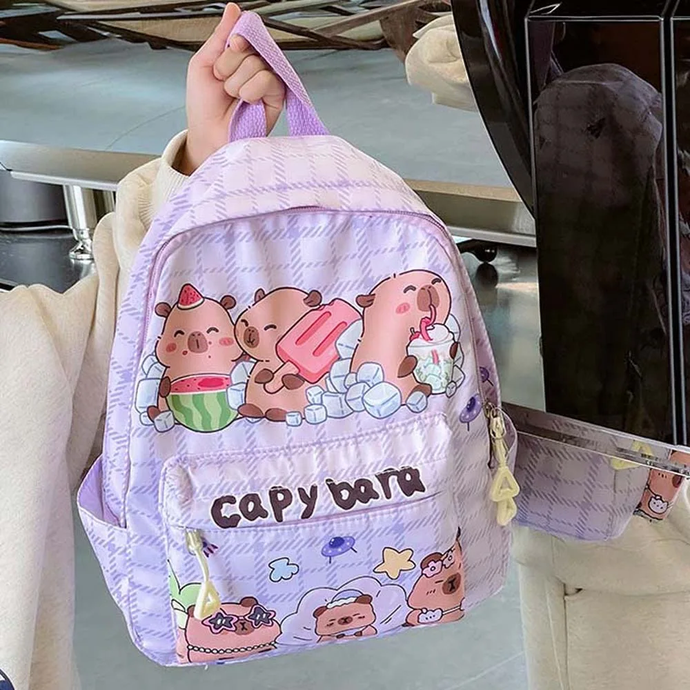 Thickened Capybara Backpack Wide Straps Nylon Cartoon Animal Daypack Lightweight Foldable Large Capacity School Bag Students