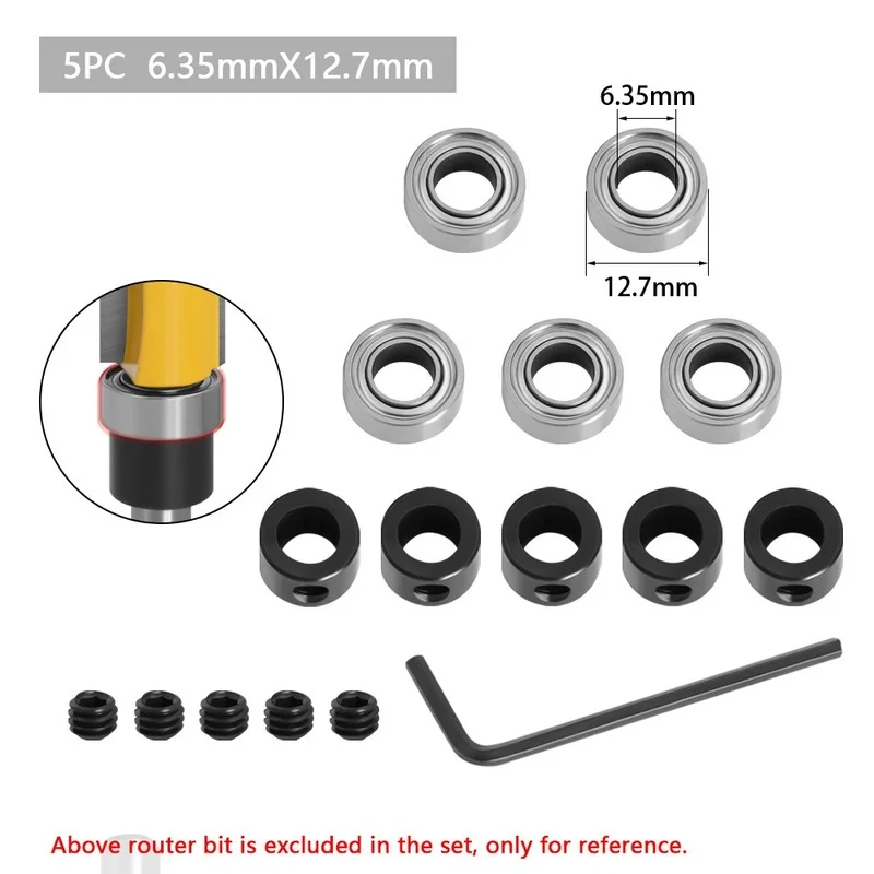 

Durable Steel Bearings Accessories Kit Fits for Milling Cutter Heads and Shank Top Mounted 1/2 3/8 3/4 Bearing & Stop Ring Set