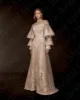 Customized Unique Champagne Evening Dresses Arabic Prom Gowns Lace Long Sleeves Wedding Guest Dresses High Neck Illusion Back 3