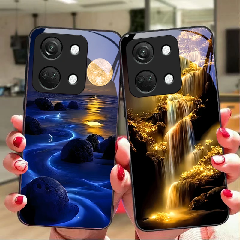 Shining Stone Light Black Tempered Glass Phone Case - Durable Hardshell Protection