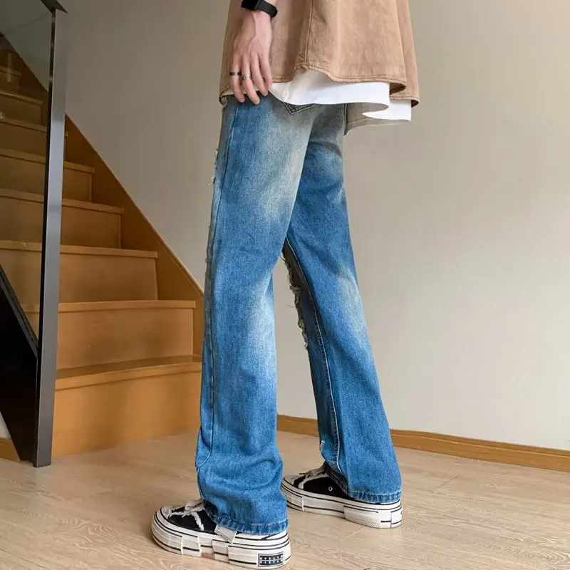 Streetwear Spring Thin Men's Jeans  Wide Leg Casual Pants and Handsome Straight Tube Loose Fitting Trendy Jeans Homme