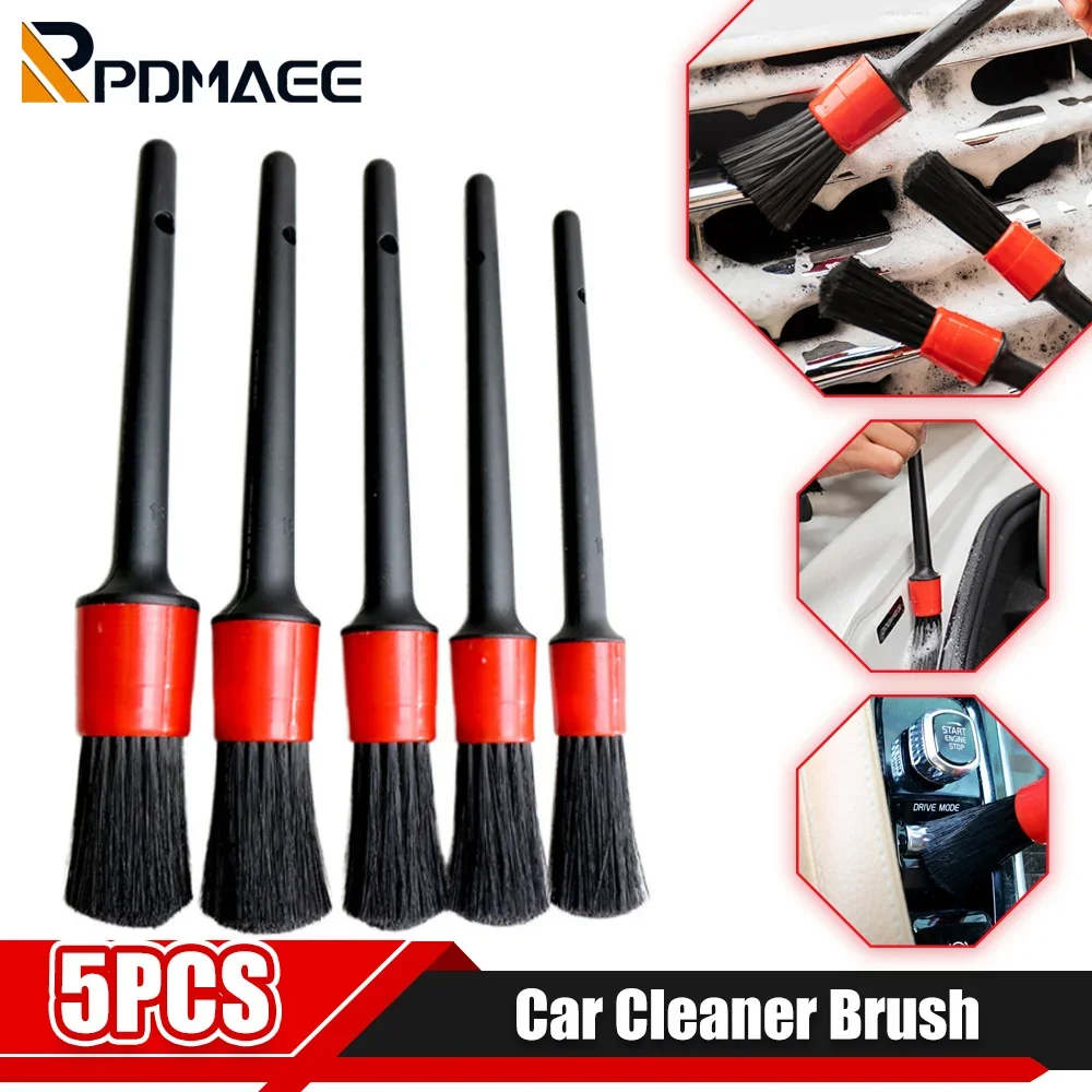 1-5pcs Car Detailing Cleaner Brush Soft Cleaning Kit for Car Wheels Tire Interior Exterior Leather Air Vent Dust Removal Brusher