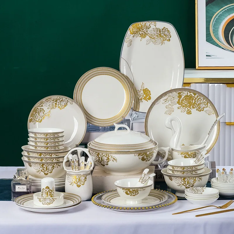 

Jingdezhen europeu osso china tigelas e pauzinhos combinação presente dando jiapin cerâmica utensílios de mesa presente atacado