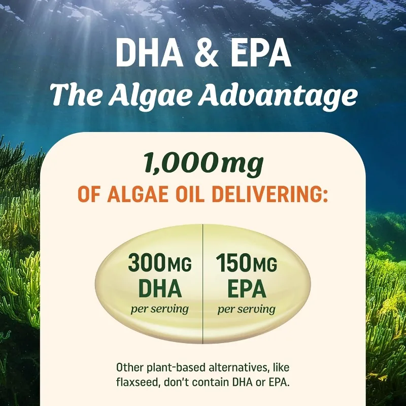 Pure Omega 3 algae oil Plant based DHA EPA non GMO overall health Fish oil substitute 60 capsules soft capsules