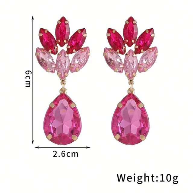 Women Geometric Glass Stone Drop Earrings Fuchsia Pink Crystal Stone Statement Earrings Party Bridal Wedding Earring Jewelry 6