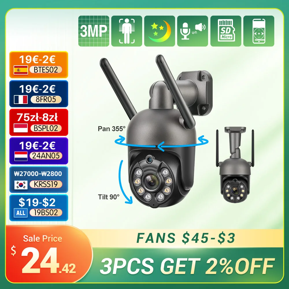 Techage HD 3MP Mini PTZ WiFi IP Camera Outdoor Waterproof Wireless Security Camera Smart AI Human Detection Video Surveillance mini camera ip camera wifi camera surveillance camera wifi ip camera