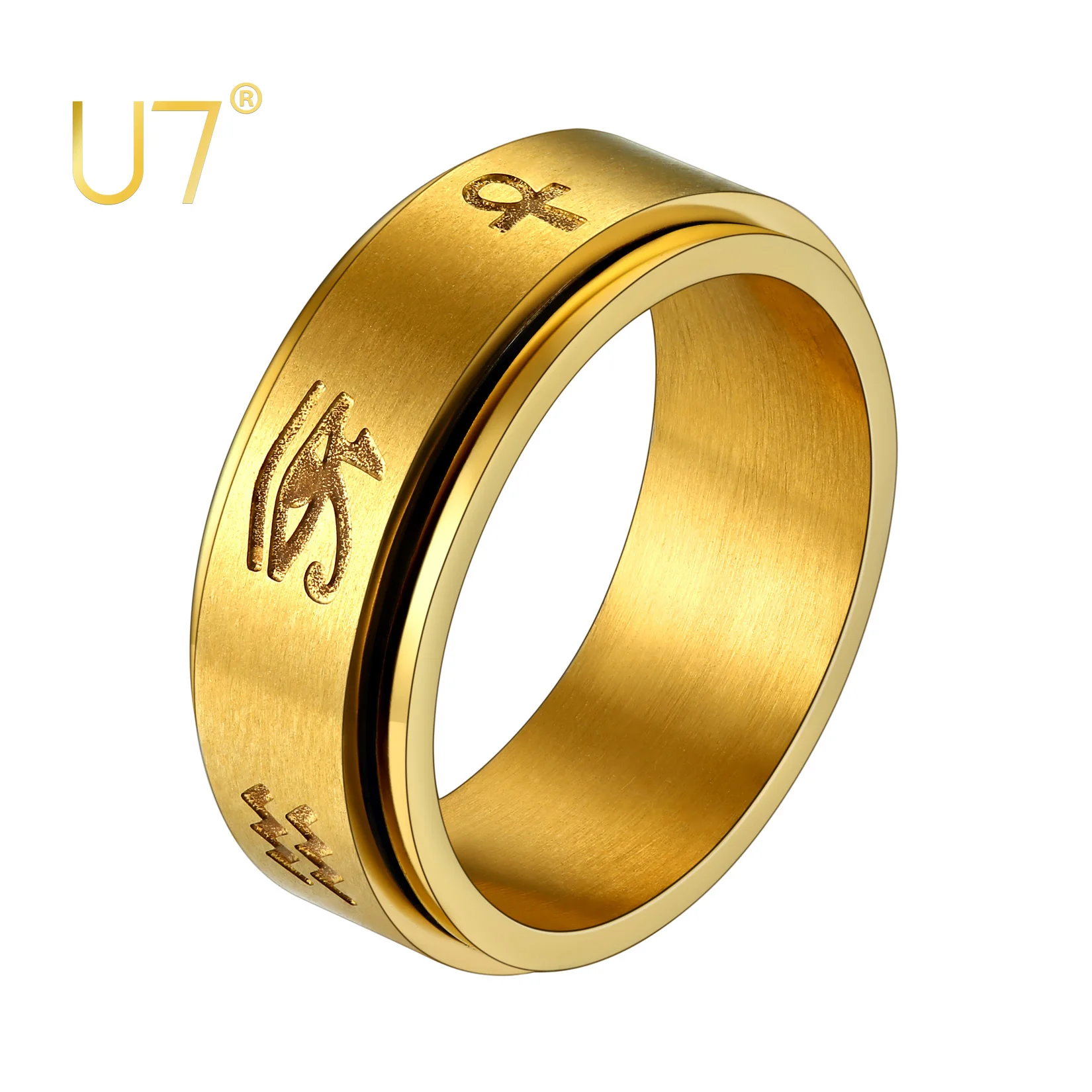 

U7 Eye of Horus Ring for Men Women Stainless Steel Ankh Talisman Egyptian Myth Protection Health Egyptian Amulets Jewelry Ring