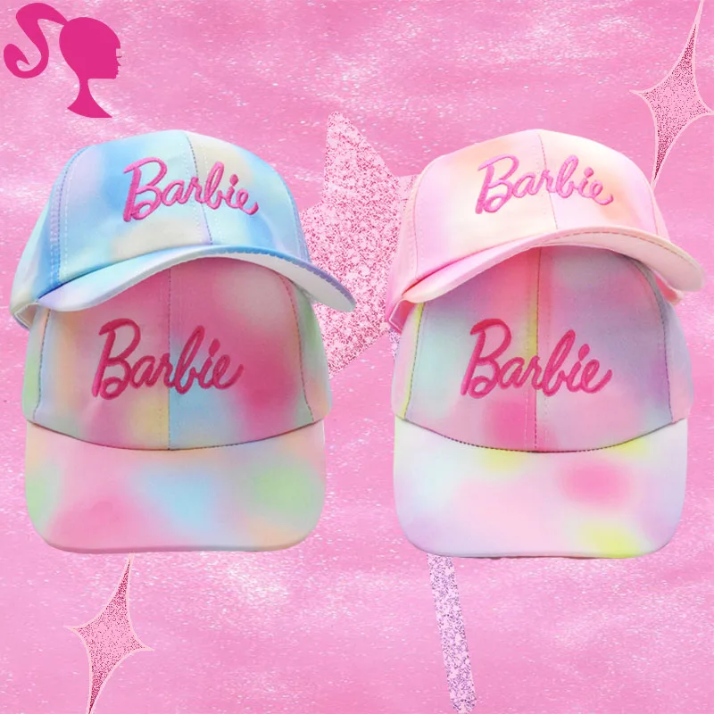 

Barbie Kids Baseball Cap Kawaii Gradient Rainbow Color Movie Hats Colorful Decoration Sun Hats Trendy Fashion Girls Gift Lovely