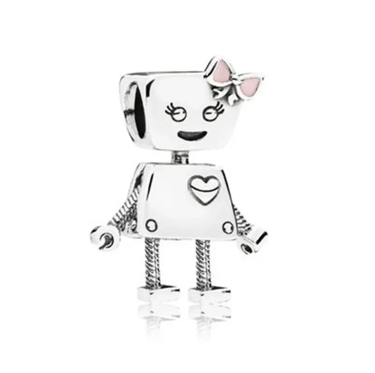 925 Sterling Silver Sweet cute boy Girl Love Pink heart Robot DIY beads fit snake bone charm bracelet feminine jewelry gifts silver jewelry