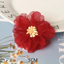 Elegant Red Chiffon Rose Camellia Flowers - Set of 10 for Weddings and Dress Embellishments (15)