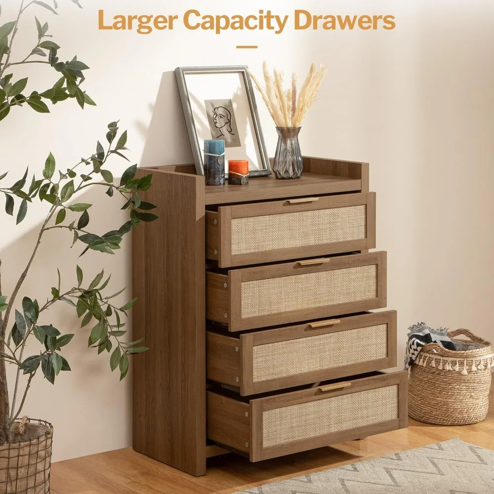 Dresser forof Drawers  with 4 Rattan  Tower Large Nightstand Sets for Living Room Hallway, Dresser 5