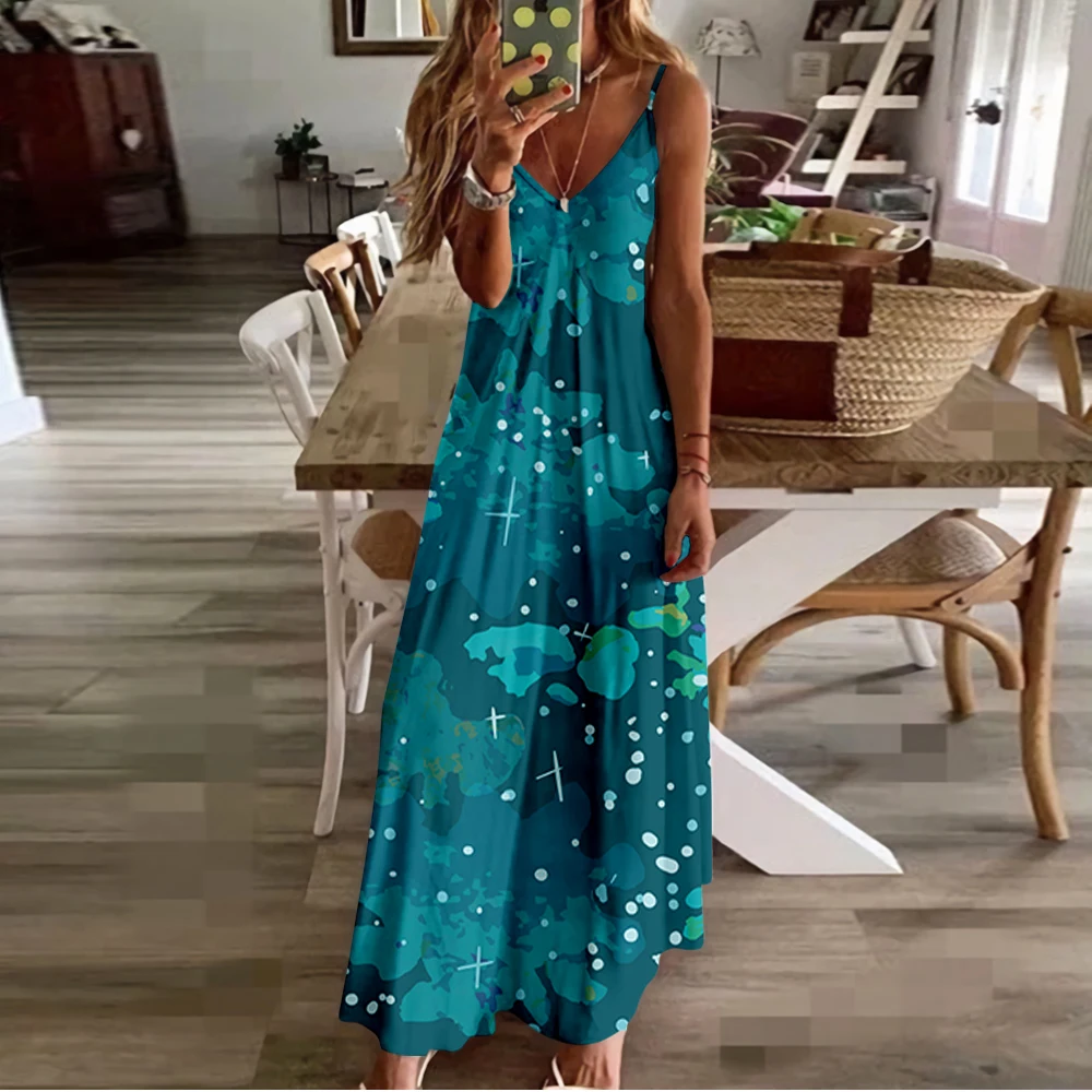 

Женское платье с камуфляжным принтом, Длинная пляжная одежда без рукавов с V-образным вырезом, праздничное платье, весна-лето