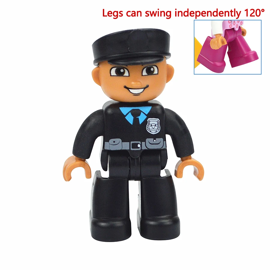 Jumbo Building Block Character Set - Farmer, Pirate, Worker, Doctor & Policeman Figures