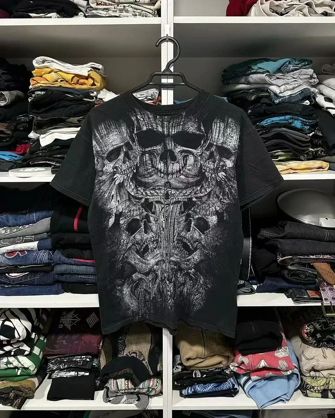 

New Y2K American Oversized Skull Print T-Shirt Men's Fashion Street Hip-Hop Retro Summer T-Shirt Couple Punk Joker Loose Top