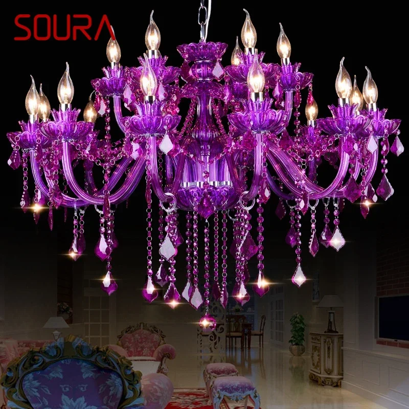

SOURA European Crystal Pendent Lamp Purple Candle Lamp Art Living Room Restaurant Bedroom Net KTV Clothing Store Chandeli