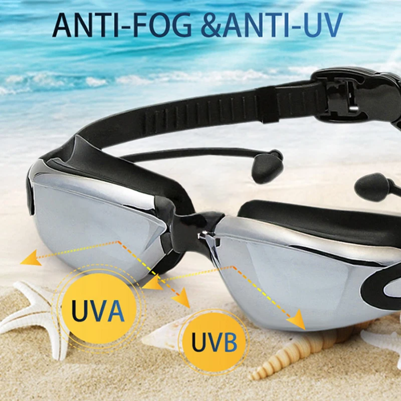 Professional Swimming Goggles Men Women Large Frame With Earplugs Waterproof Anti-Fog High-definition Swim Pool Diving Goggles