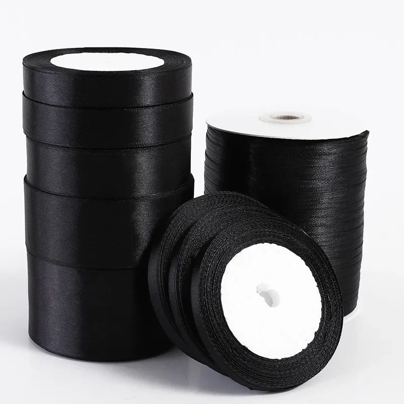 1pc 22 미터/롤 (6mm-50mm) 블랙 폴리 에스터 새틴 리본 활 공예 장식 웨딩 크리스마스 파티 세공 DIY 장식