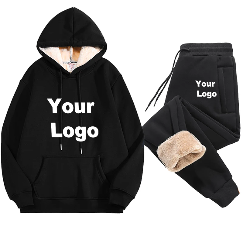 Winter Thicken Warm Suit Thick Lambswool Sets Men Women Casual Loose Sweatshirts Hooded Two-Piece Set Thickened Hoodies Pants
