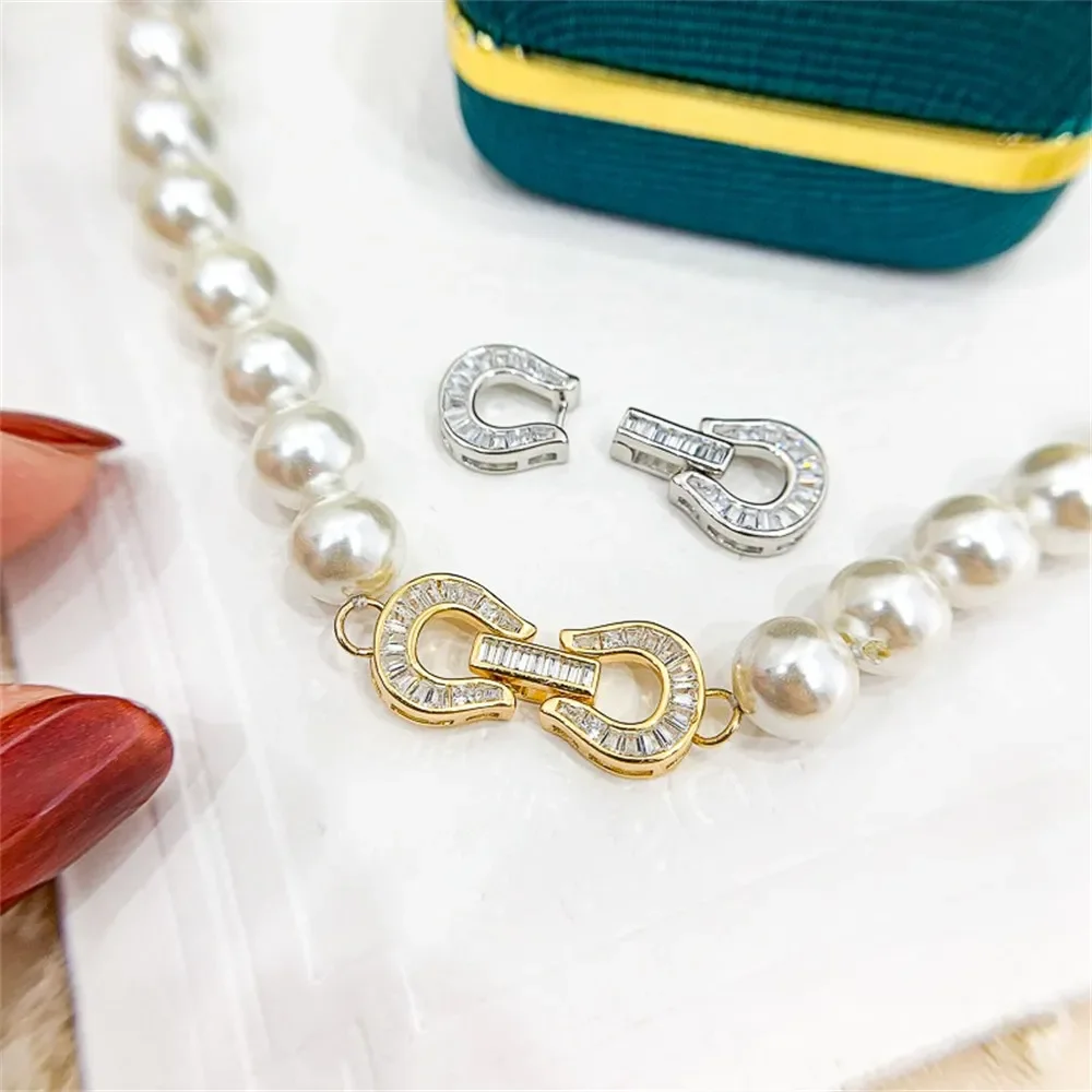 

Жемчужные аксессуары DIY S925 Стерлинговое Серебро, однобортная Бриллиантовая Золотая Серебряная Пряжка для браслета с орнаментом K200