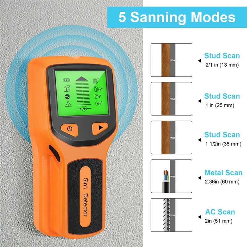 5 In 1 Wall Scanner Stud Detector Digital Handheld Wall Detector PVC Water Pipe Metal Finder Scanner Orange Easy To Use
