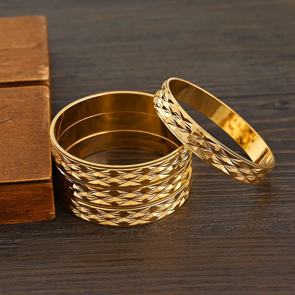 4Pcs 18k 8mm Width 45MM 55MM 65MM 70MM Dubai Baby Cute Bangles For Girl Jewelry Gold Color Bangles Girls Birthday Jewelry Gifts 5