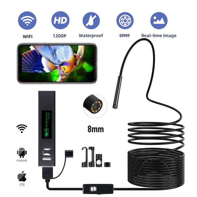 Endoscope sans fil Wifi Borescope Snake Camera Ip67 Étanche Hd